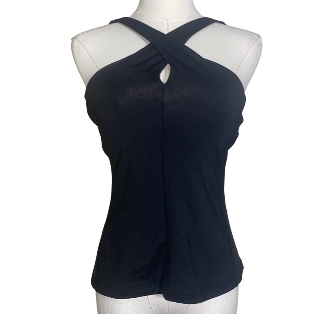 ATHLETA S Crossed Tankini Swim Top Black Small